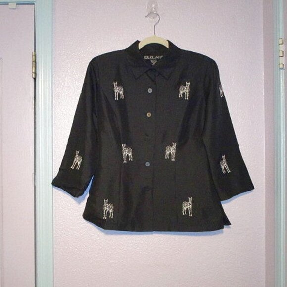 NWT Silkland EMBROIDERED Silk Size 4 SHIRT  Lined ZEBRA Button Up 80s Vintage - Picture 1 of 10